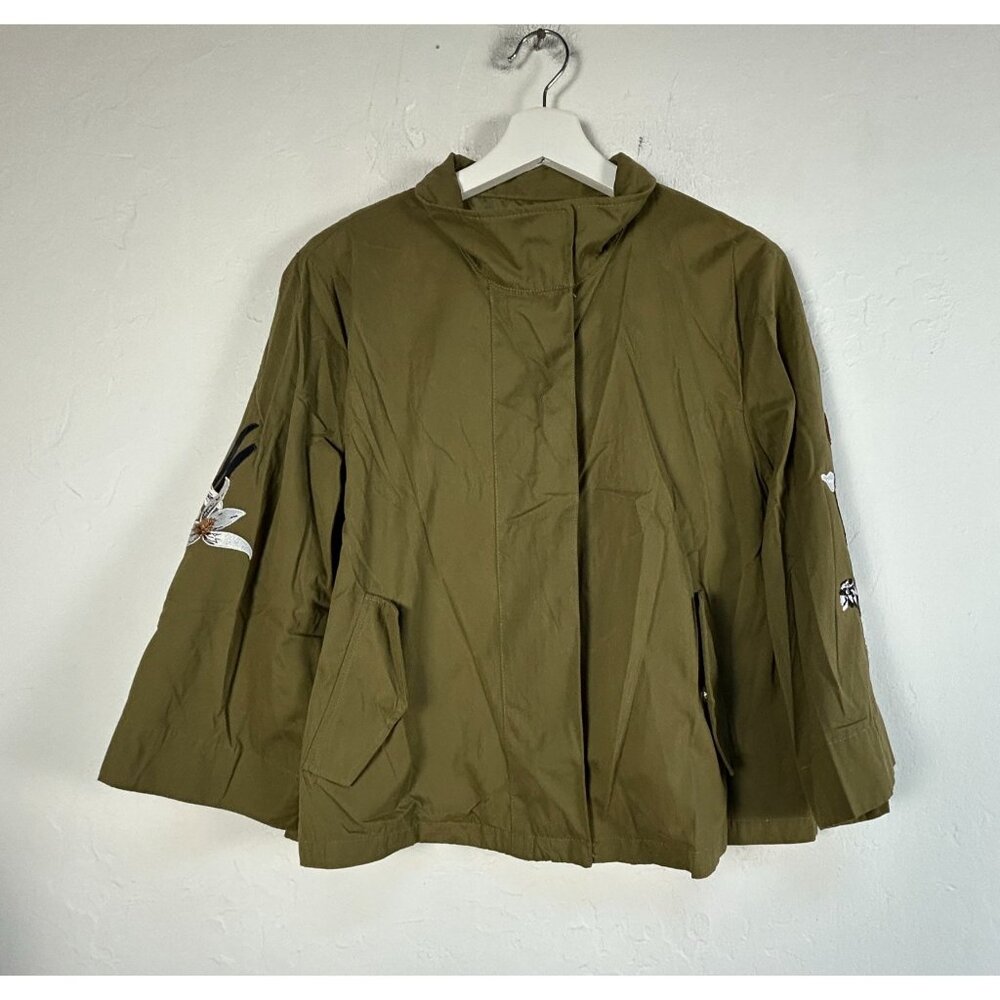 Eric Signature Womens Olive Embellished Cropped Jacket Small Lined Lace-Up Back